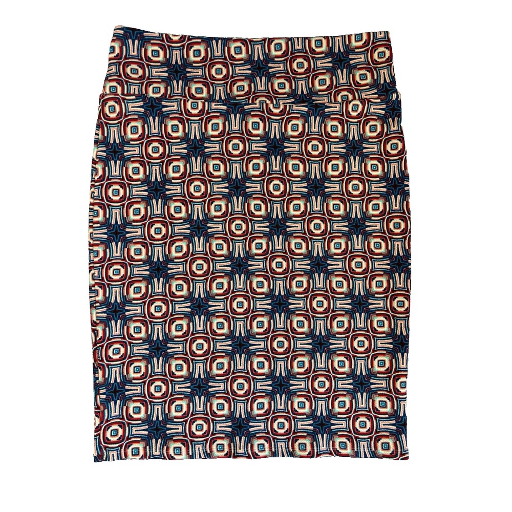 Lularoe Cassie Pencil Skirt XL Geometric Retro 60s 70s Mod Red Blue Stretch